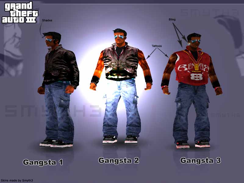 The GTA Place - GTA lll - 3 different Gangsta Skins